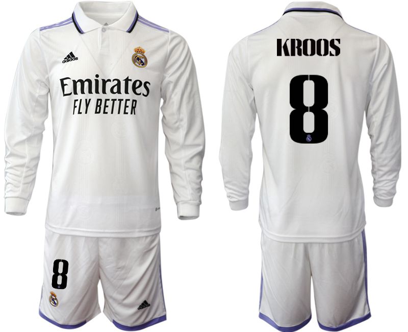 Men 2022-2023 Club Real Madrid home long sleeve white #8 Soccer Jersey